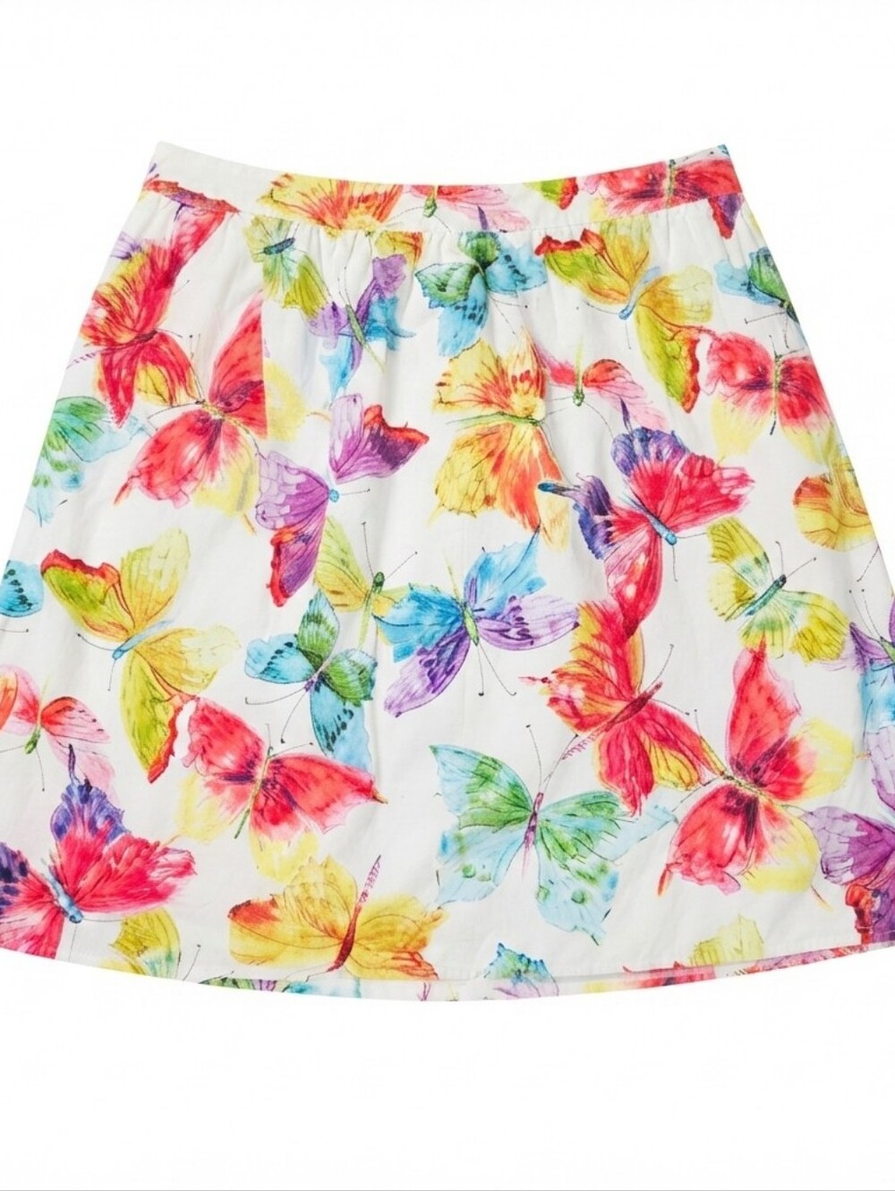 Retrolicious Watercolor Butterfly Print Skirt White Multicolor Size 2X